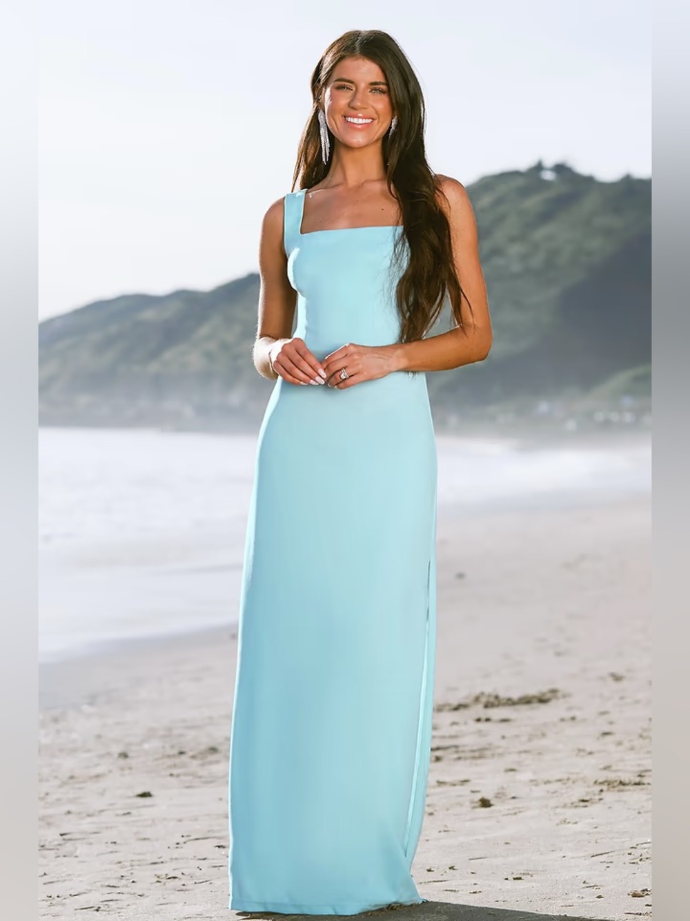 Cupshe Sky-Blue Square Neck Maxi Dress